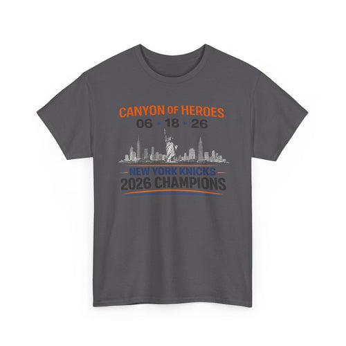 Canyon of Heroes NYC Skyline Tee — "New York Knicks 2026 Champions" Commemorative Shirt